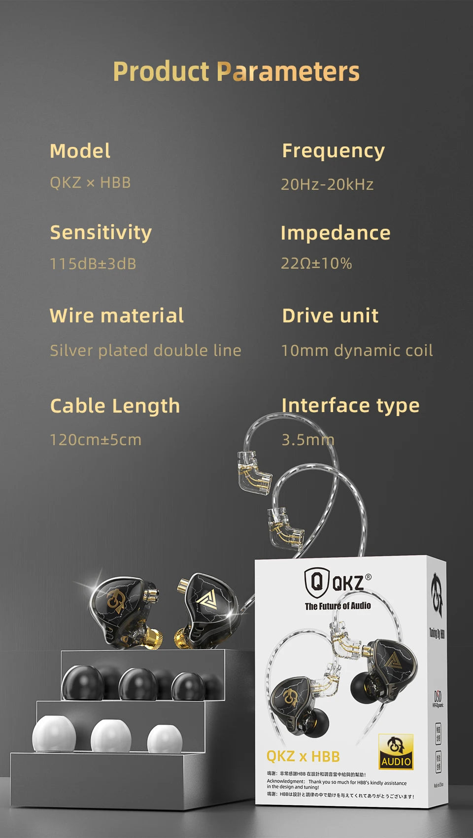 QKZ x HBB 10mm Titanium-Coated Diaphragm HiFi In Ear Monitor Earphones Semi-open Cavity CNC Aluminum Alloy Faceplate