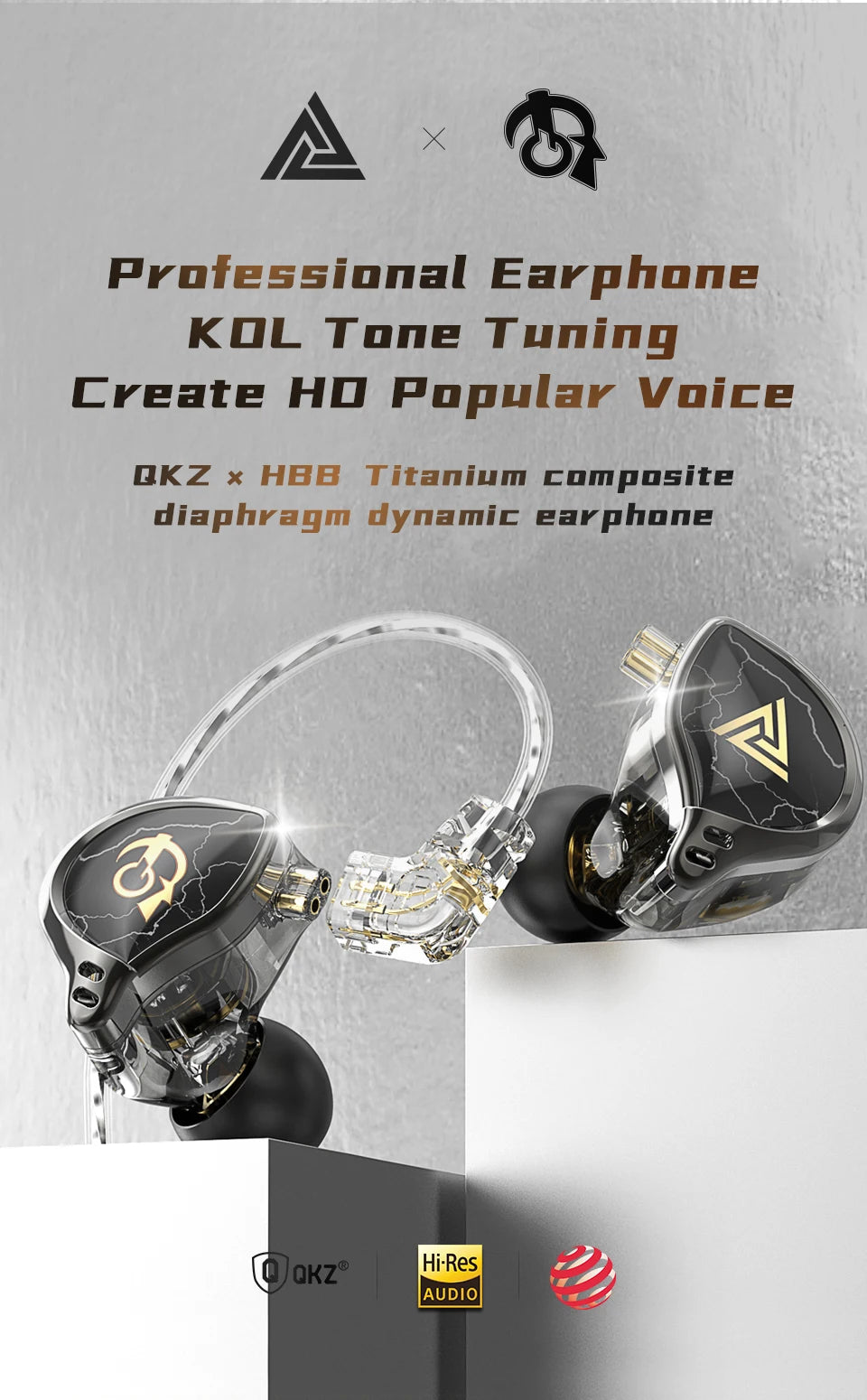 QKZ x HBB 10mm Titanium-Coated Diaphragm HiFi In Ear Monitor Earphones Semi-open Cavity CNC Aluminum Alloy Faceplate