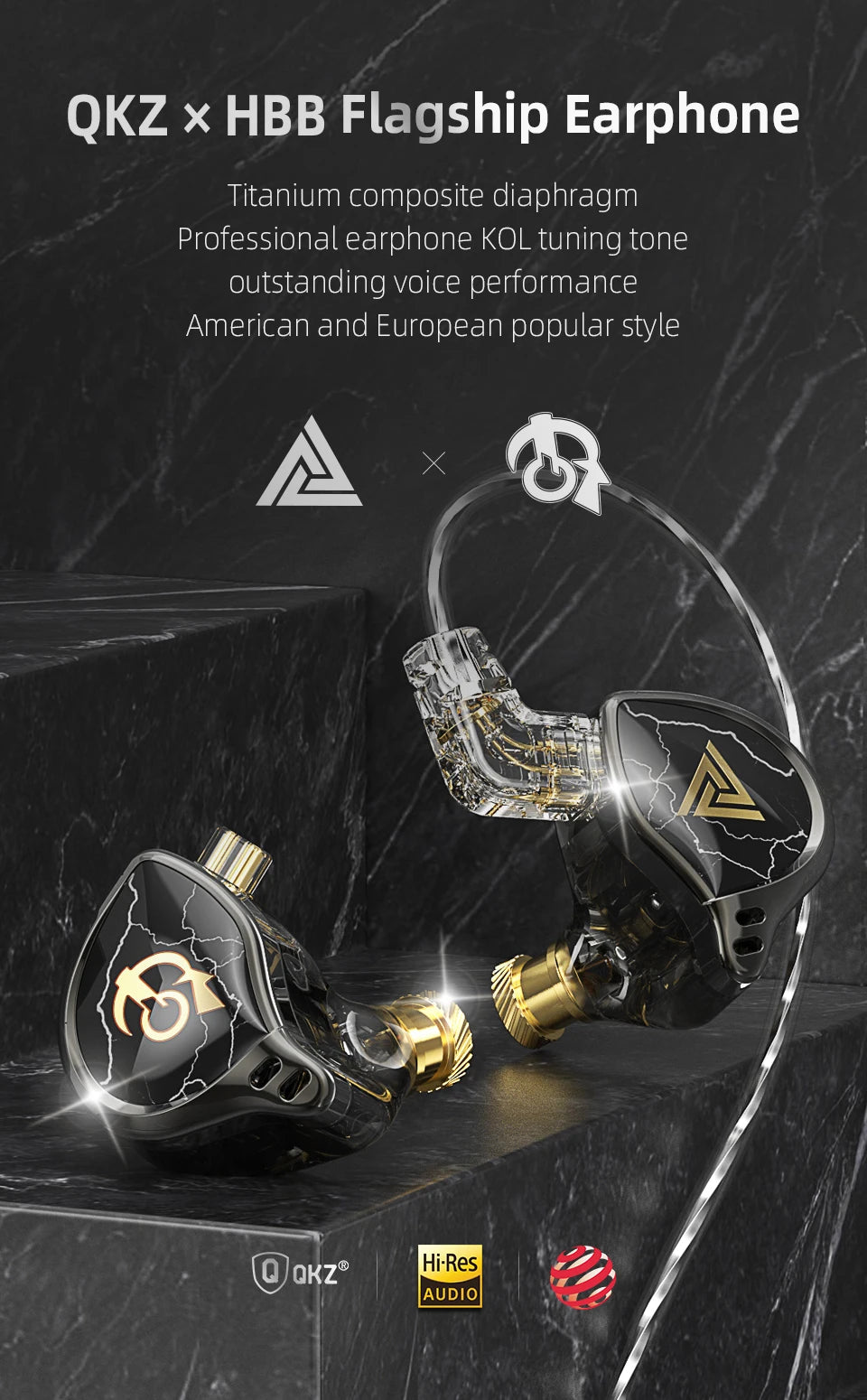 QKZ x HBB 10mm Titanium-Coated Diaphragm HiFi In Ear Monitor Earphones Semi-open Cavity CNC Aluminum Alloy Faceplate