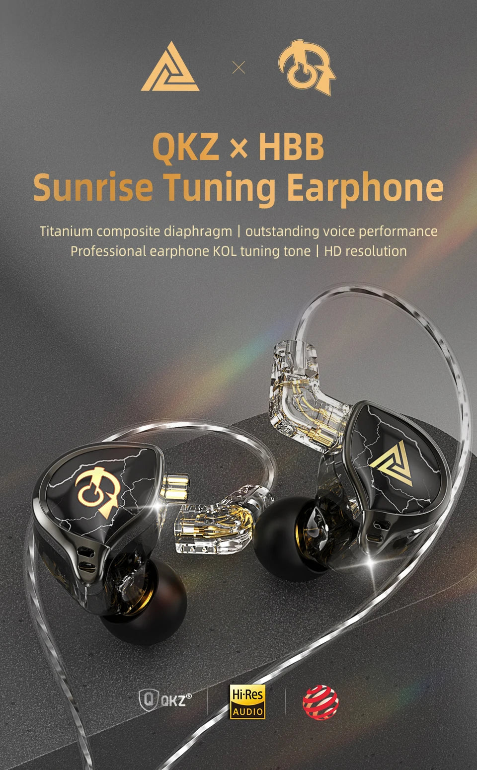 QKZ x HBB 10mm Titanium-Coated Diaphragm HiFi In Ear Monitor Earphones Semi-open Cavity CNC Aluminum Alloy Faceplate