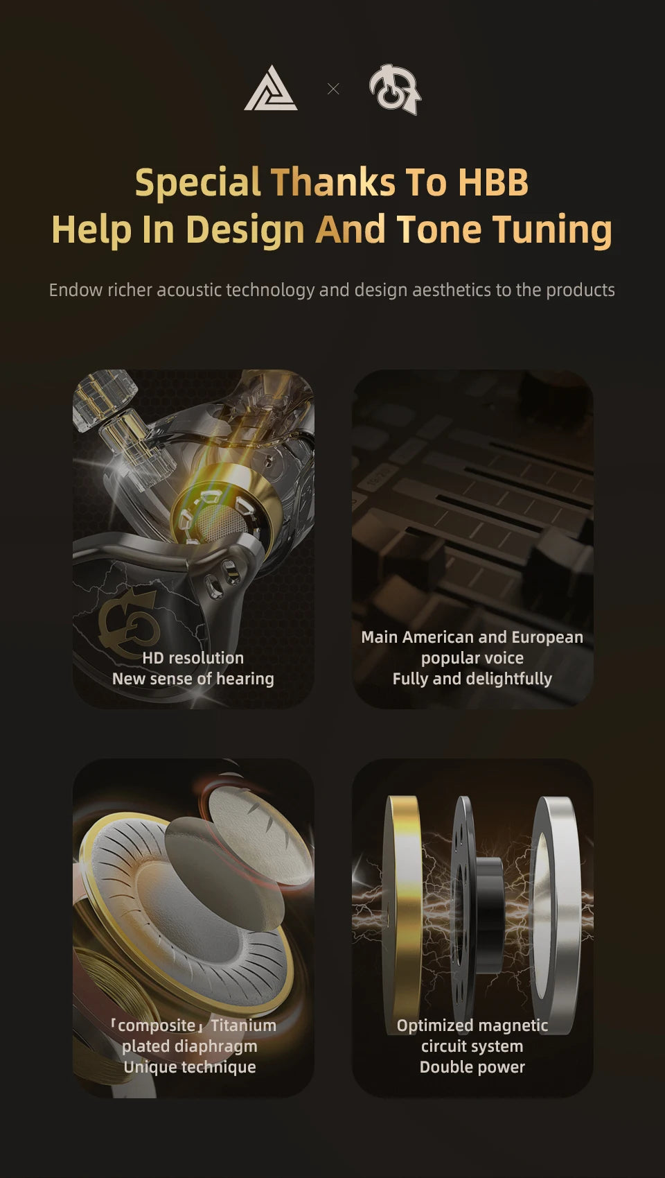 QKZ x HBB 10mm Titanium-Coated Diaphragm HiFi In Ear Monitor Earphones Semi-open Cavity CNC Aluminum Alloy Faceplate