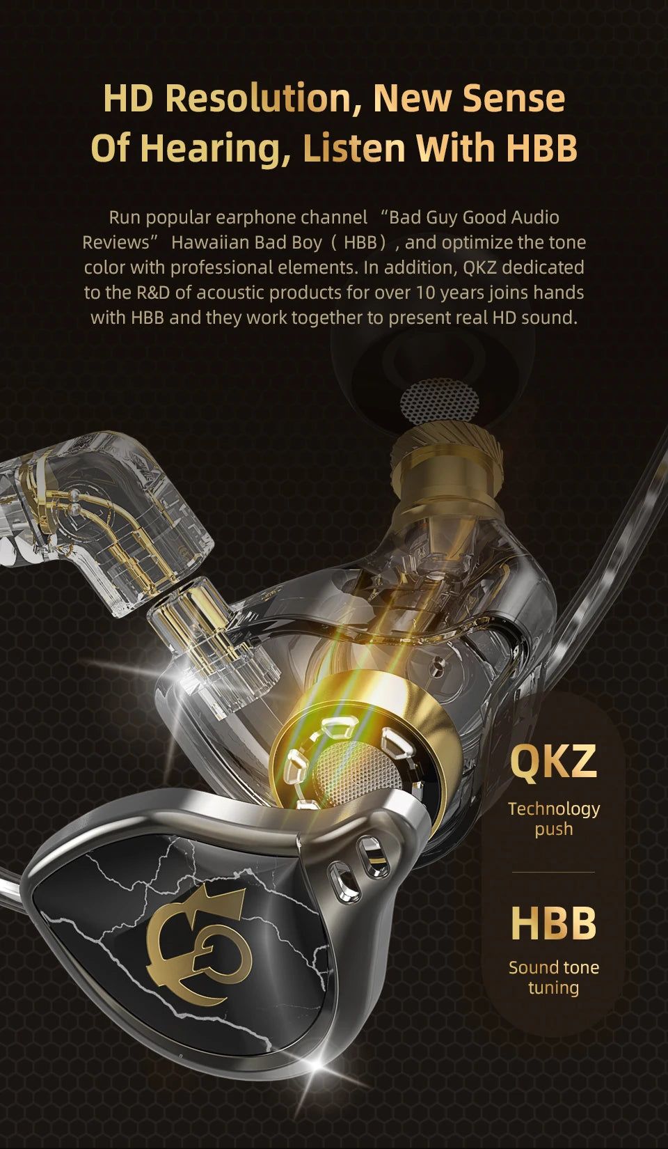 QKZ x HBB 10mm Titanium-Coated Diaphragm HiFi In Ear Monitor Earphones Semi-open Cavity CNC Aluminum Alloy Faceplate