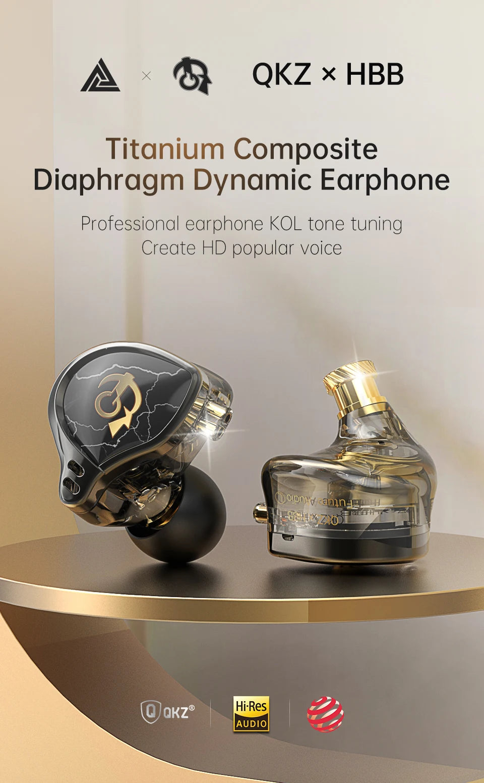 QKZ x HBB 10mm Titanium-Coated Diaphragm HiFi In Ear Monitor Earphones Semi-open Cavity CNC Aluminum Alloy Faceplate