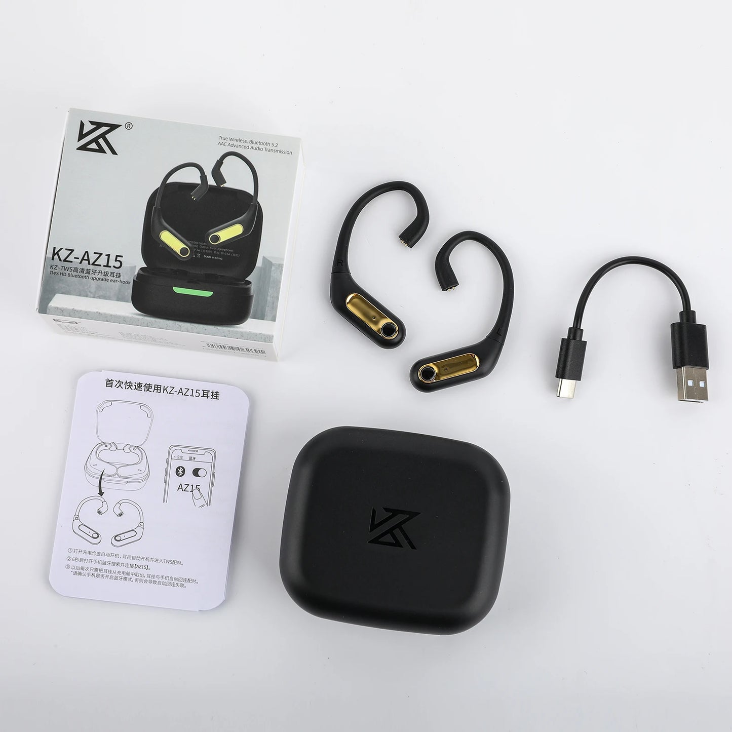 KZ AZ15 Bluetooth-compatible 5.2 Wireless Ear Hook Upgrade QCC3046 Wireless Module with Charging Case