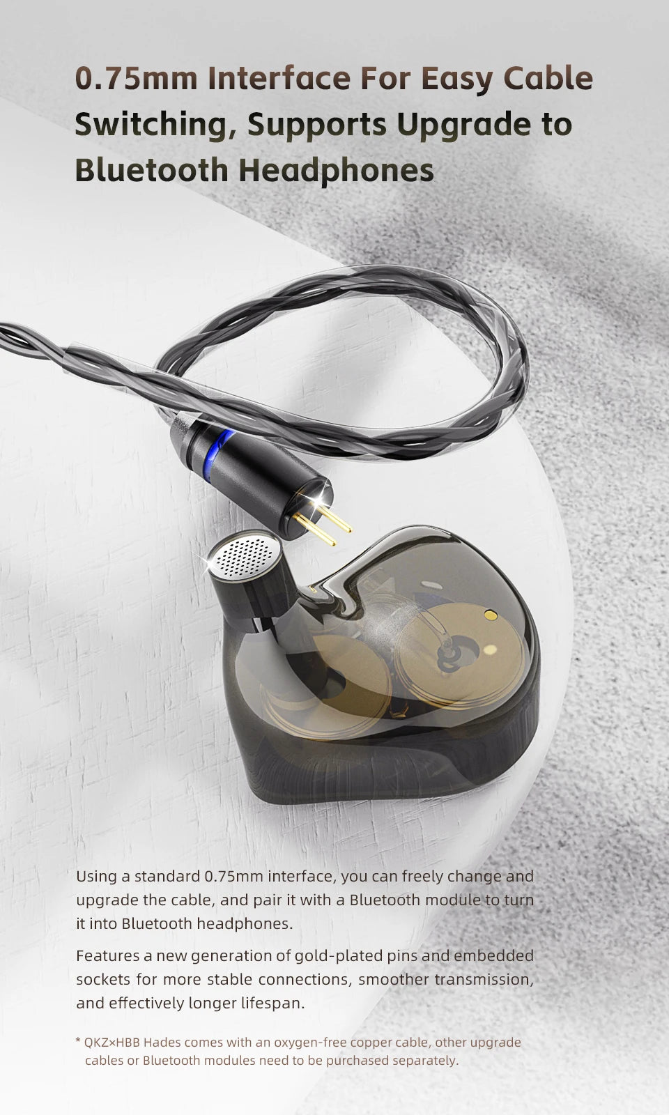 QKZ x HBB Hades 2DD In-Ear Monitor HiFi Earphone Wired Earbuds with Detachable Cable for Audiophiles Musicians