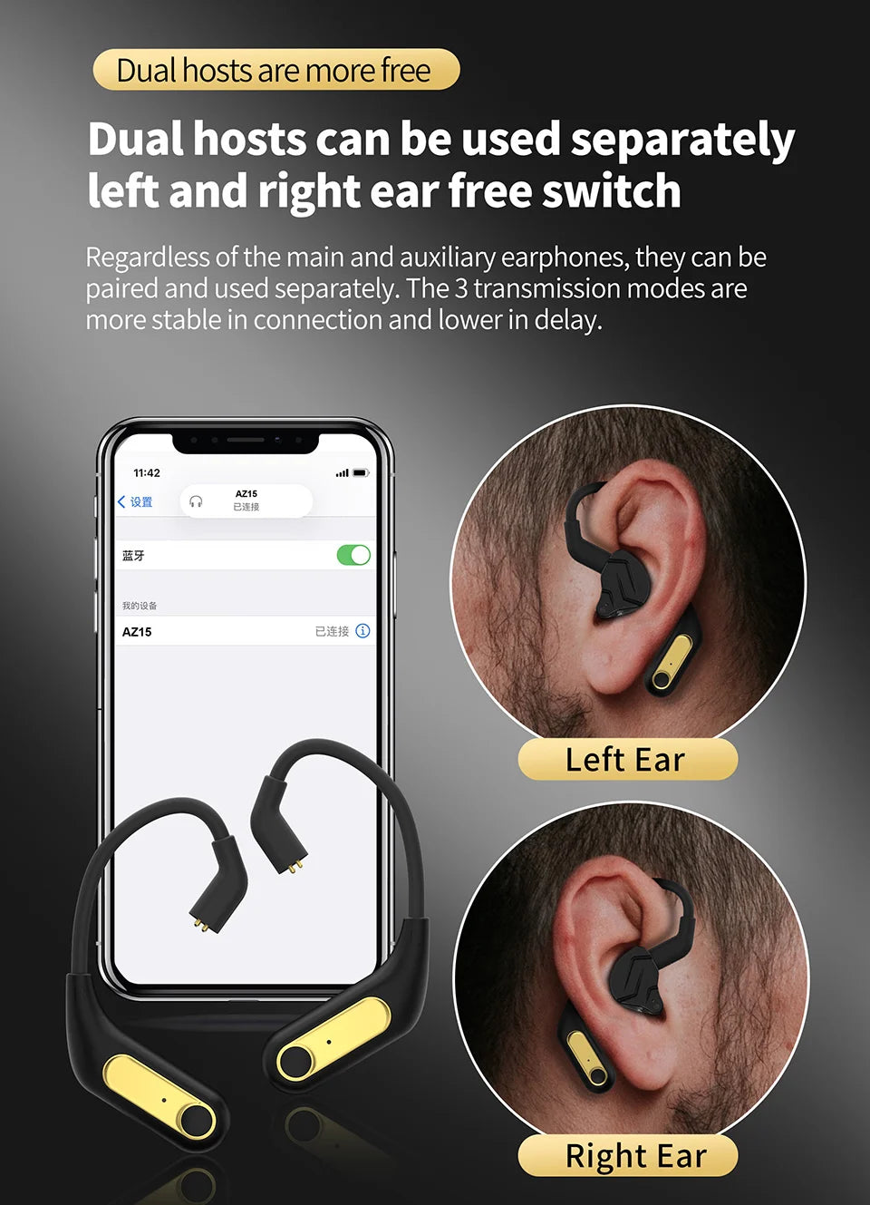 KZ AZ15 Bluetooth-compatible 5.2 Wireless Ear Hook Upgrade QCC3046 Wireless Module with Charging Case