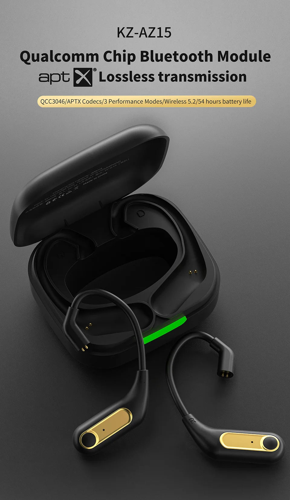 KZ AZ15 Bluetooth-compatible 5.2 Wireless Ear Hook Upgrade QCC3046 Wireless Module with Charging Case