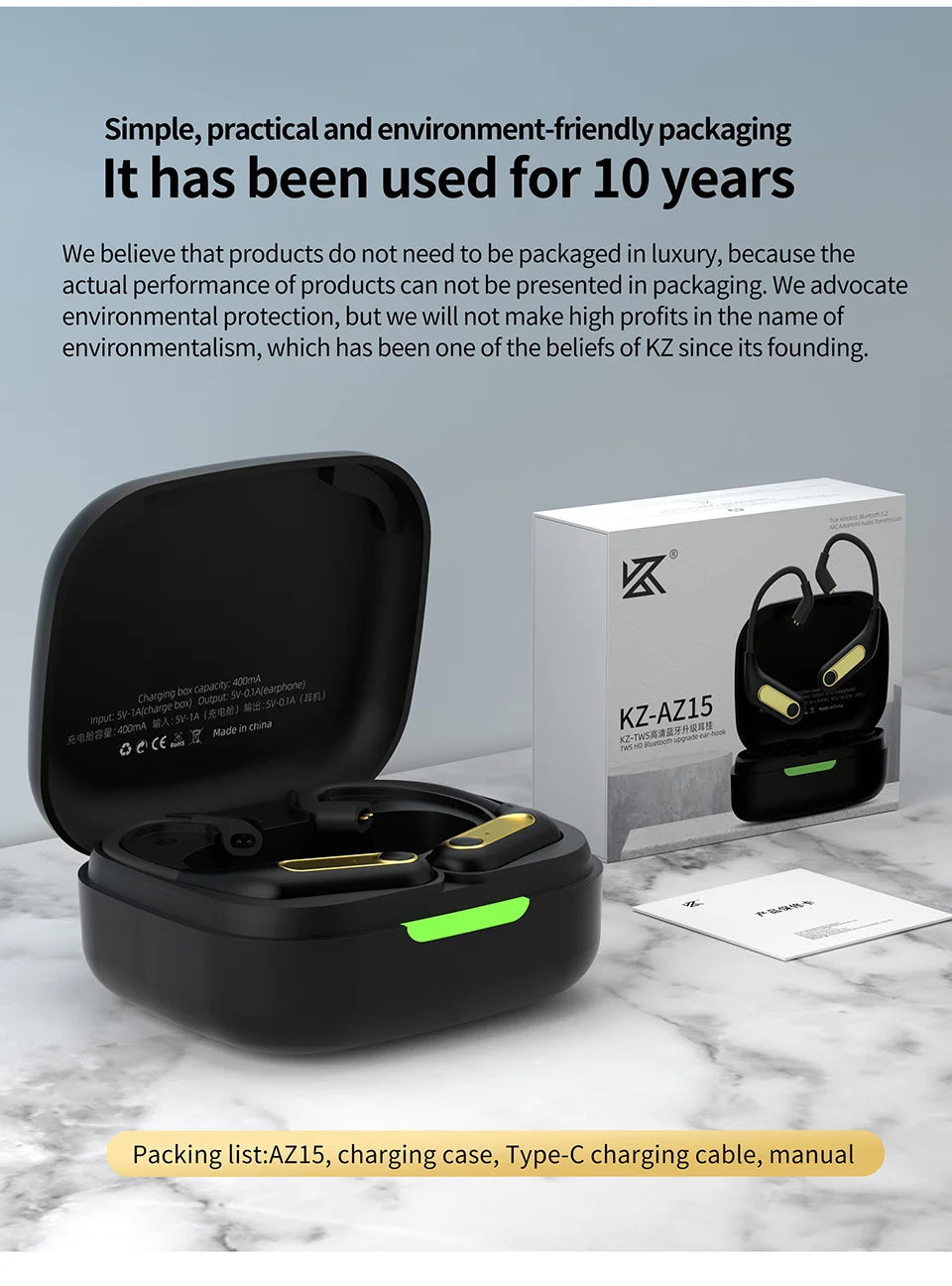 KZ AZ15 Bluetooth-compatible 5.2 Wireless Ear Hook Upgrade QCC3046 Wireless Module with Charging Case