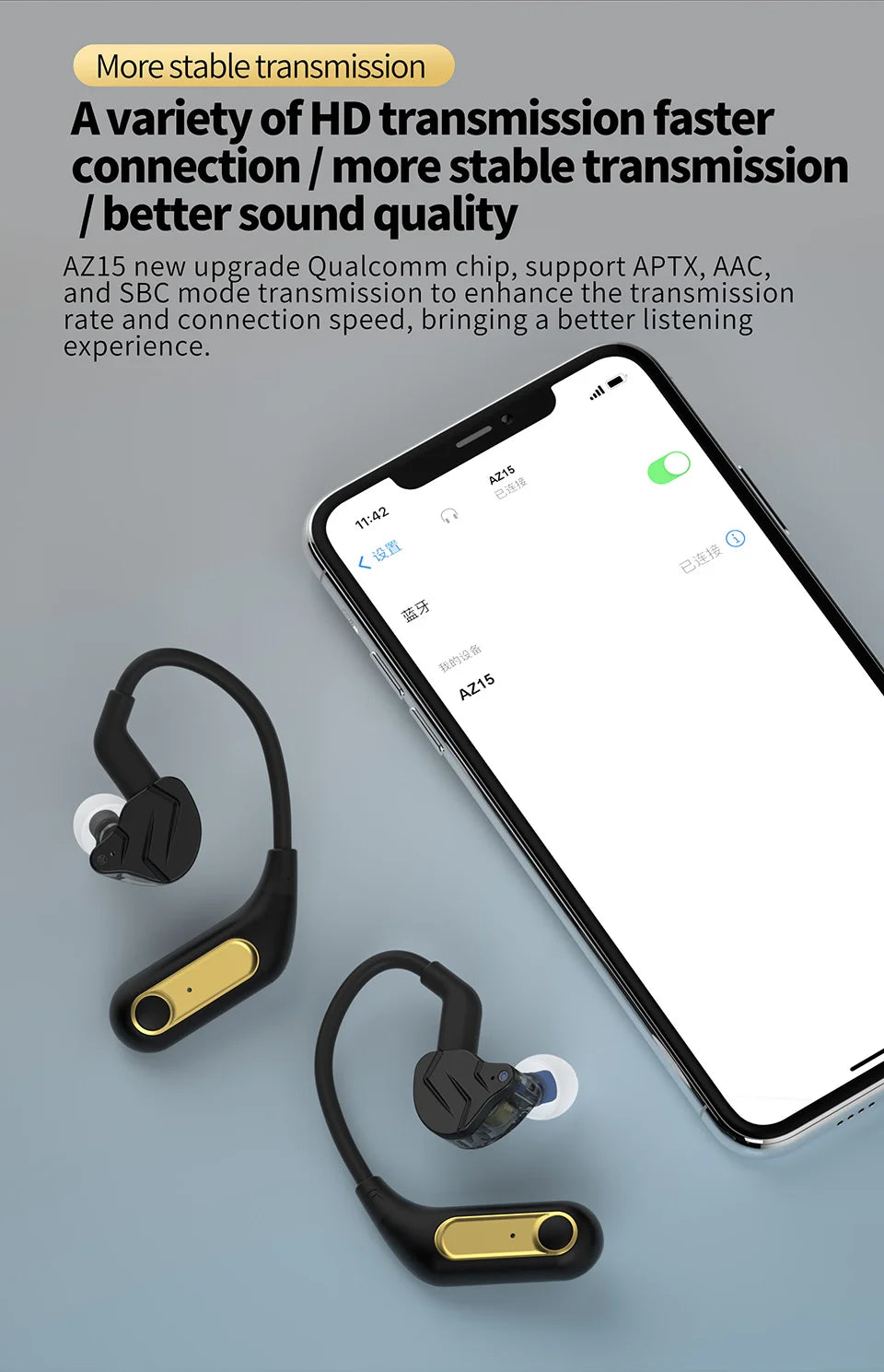 KZ AZ15 Bluetooth-compatible 5.2 Wireless Ear Hook Upgrade QCC3046 Wireless Module with Charging Case