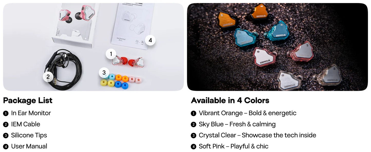 7Hz x Crinacle Zero 2 IEM Wired Earbuds Updated 10mm Dynamic Driver Earphones Gaming Earbuds with OFC IEM Cable for Musician