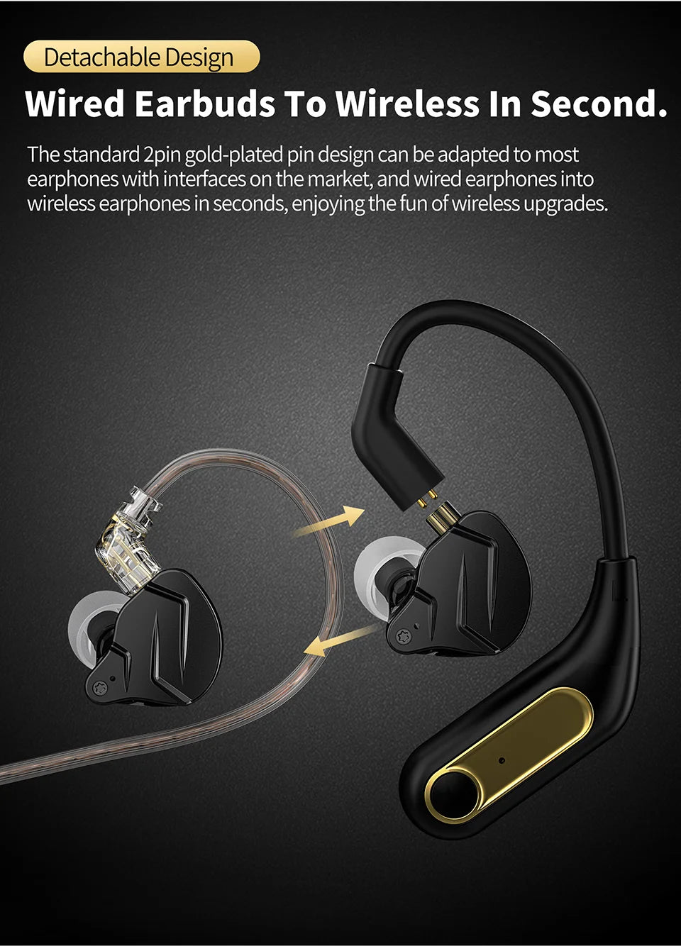 KZ AZ15 Bluetooth-compatible 5.2 Wireless Ear Hook Upgrade QCC3046 Wireless Module with Charging Case