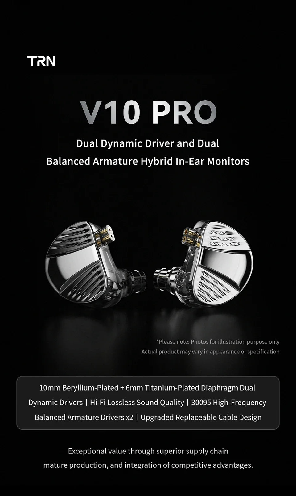 TRN V10 PRO HIFI Wired Earphones 2BA+2DD High-Frequency Balanced Armature Driver Combination In-Ear Monitors Headphones Custom