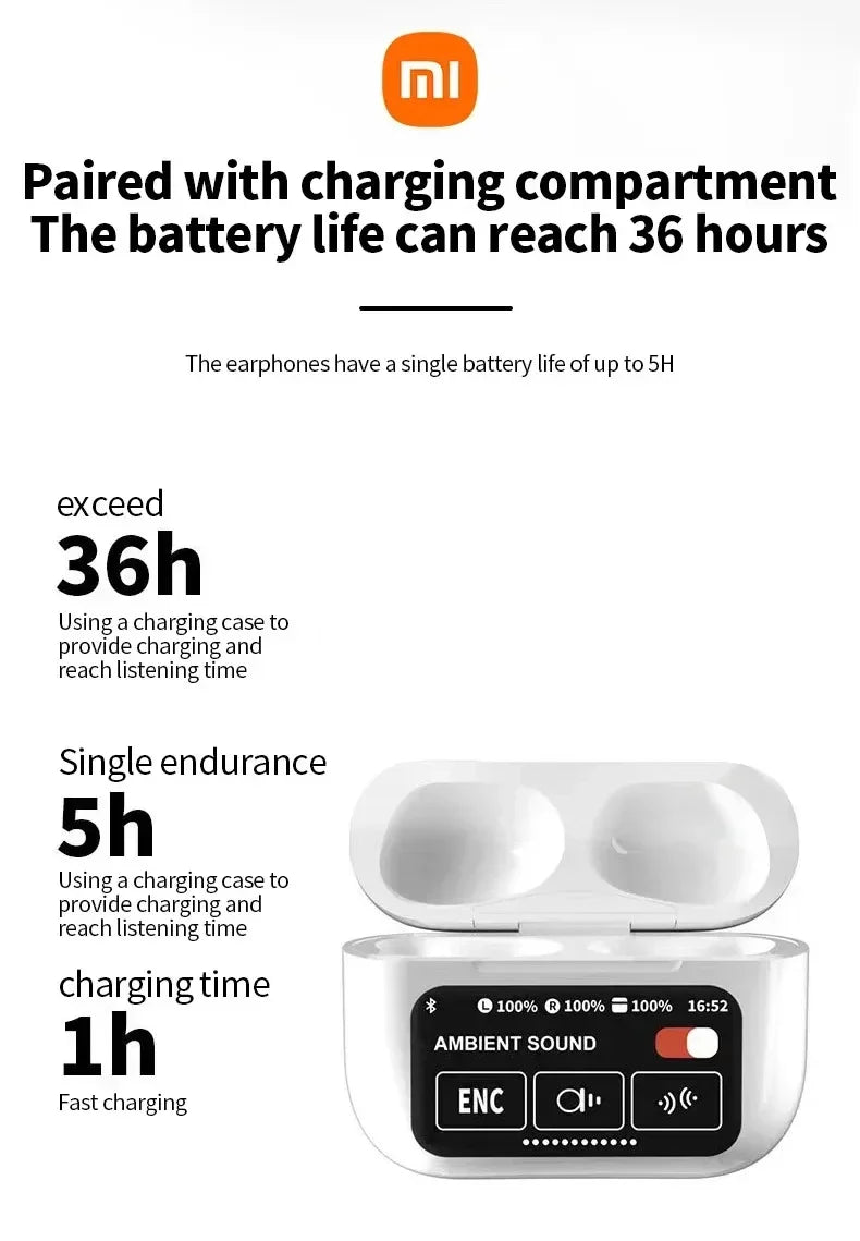 Xiaomi A10 Pro ENC TWS BluetoothEarphones 5.3Touch Screen with Microphone Noise Reduction Earphones Suitable for Android and iOS