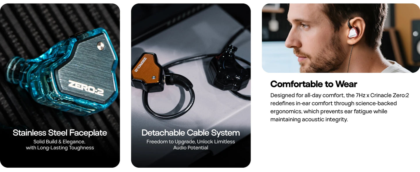 7Hz x Crinacle Zero :2 Updated 10mm Dynamic Driver IEM Wired Earbuds Earphones Gaming Earbuds with OFC IEM Cable for Musician