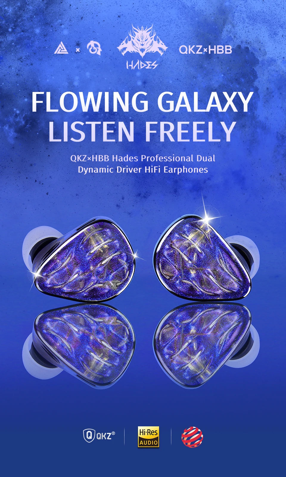 QKZ x HBB Hades 2DD In-Ear Monitor HiFi Earphone Wired Earbuds with Detachable Cable for Audiophiles Musicians