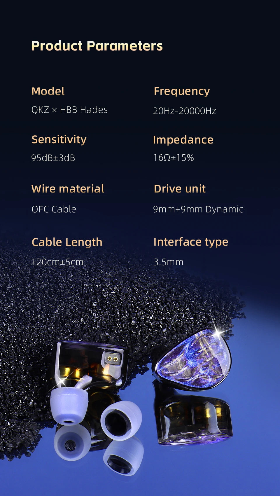 QKZ x HBB Hades 2DD In-Ear Monitor HiFi Earphone Wired Earbuds with Detachable Cable for Audiophiles Musicians
