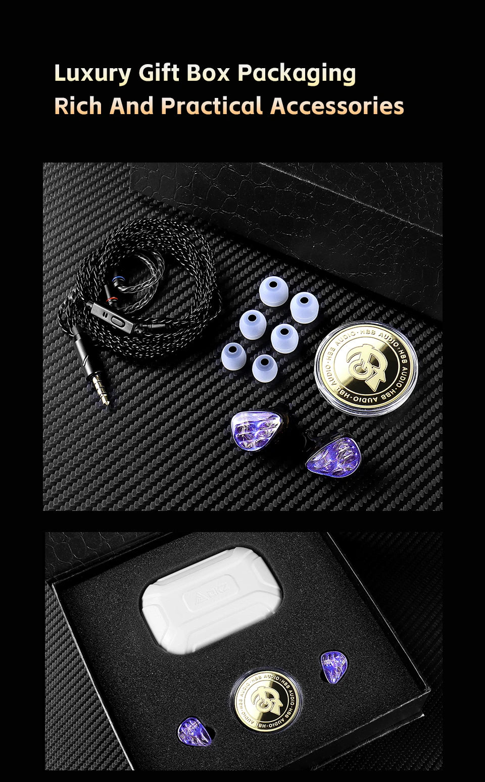 QKZ x HBB Hades 2DD In-Ear Monitor HiFi Earphone Wired Earbuds with Detachable Cable for Audiophiles Musicians