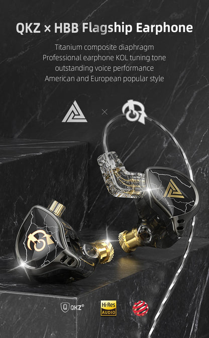 QKZ x HBB 10mm Titanium-Coated Diaphragm HiFi In Ear Monitor Earphones Semi-open Cavity CNC Aluminum Alloy Faceplate