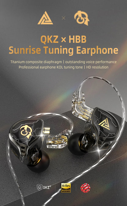 QKZ x HBB 10mm Titanium-Coated Diaphragm HiFi In Ear Monitor Earphones Semi-open Cavity CNC Aluminum Alloy Faceplate