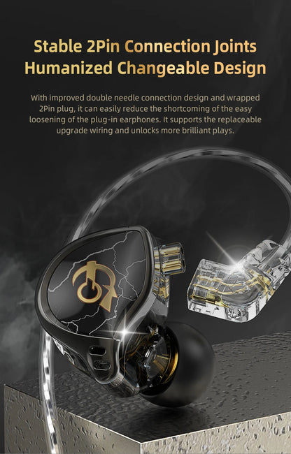 QKZ x HBB 10mm Titanium-Coated Diaphragm HiFi In Ear Monitor Earphones Semi-open Cavity CNC Aluminum Alloy Faceplate