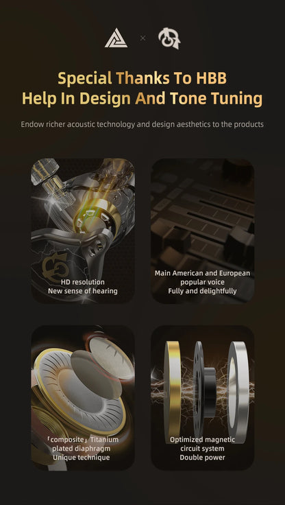 QKZ x HBB 10mm Titanium-Coated Diaphragm HiFi In Ear Monitor Earphones Semi-open Cavity CNC Aluminum Alloy Faceplate