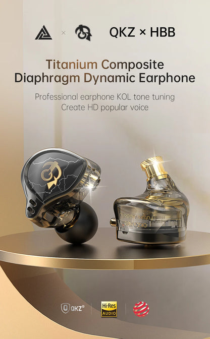 QKZ x HBB 10mm Titanium-Coated Diaphragm HiFi In Ear Monitor Earphones Semi-open Cavity CNC Aluminum Alloy Faceplate