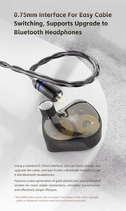 QKZ x HBB Hades 2DD In-Ear Monitor HiFi Earphone Wired Earbuds with Detachable Cable for Audiophiles Musicians