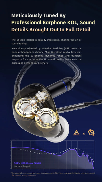 QKZ x HBB Hades 2DD In-Ear Monitor HiFi Earphone Wired Earbuds with Detachable Cable for Audiophiles Musicians