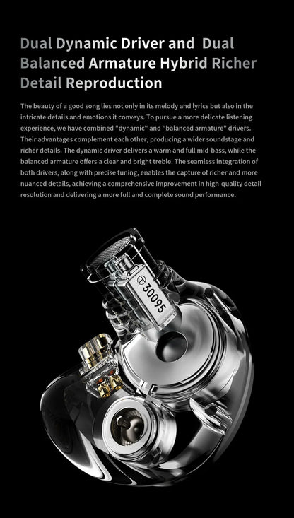 TRN V10 PRO HIFI Wired Earphones 2BA+2DD High-Frequency Balanced Armature Driver Combination In-Ear Monitors Headphones Custom