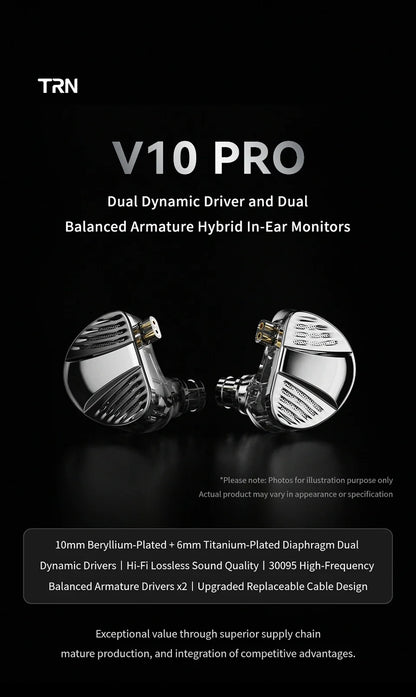 TRN V10 PRO HIFI Wired Earphones 2BA+2DD High-Frequency Balanced Armature Driver Combination In-Ear Monitors Headphones Custom